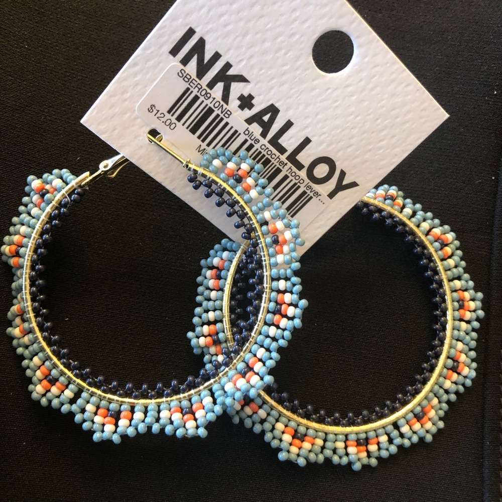 ALLOY Blue and Orange Beaded Hoop Earrings